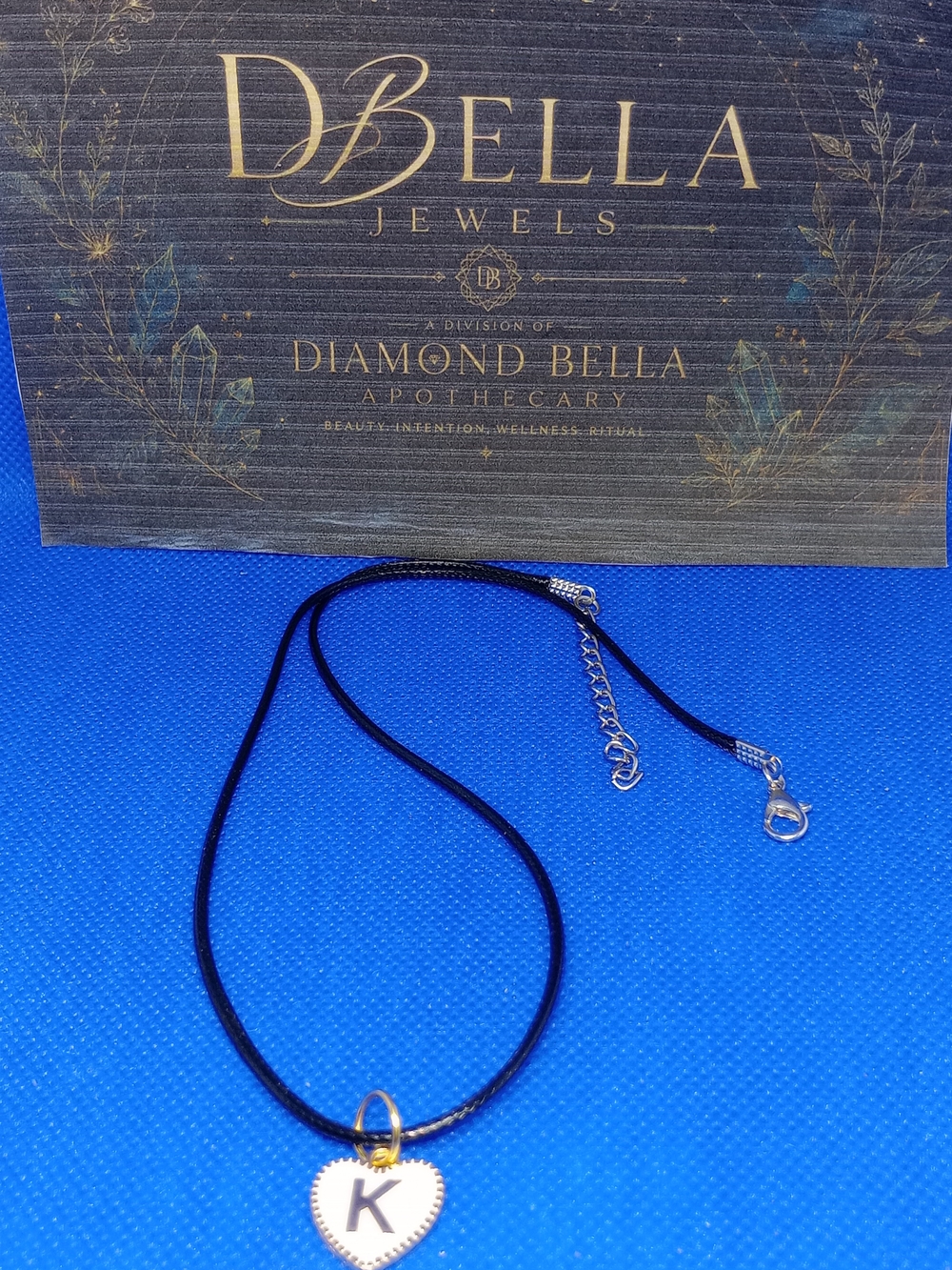 Diamond Bella Women's Black Cord Necklace with Gold & Silver Heart 'K' Pendant